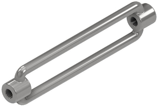 A steel turn buckle with a threaded bar, part of a suspended ceiling grid system.