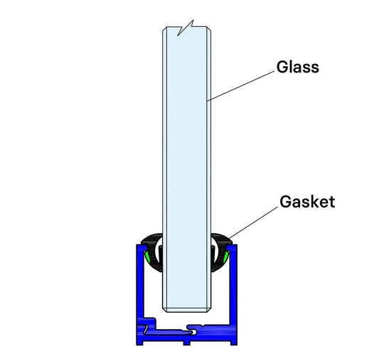 Aluminium 2pc Glazing U Channel shown with Gaskets & Glass