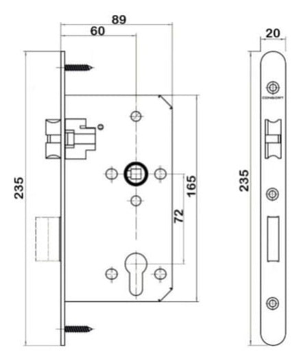 CH7280F-FR Lock Dimensions