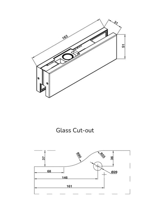 CPF102 Top Pivot Patch Fitting - Dimensions