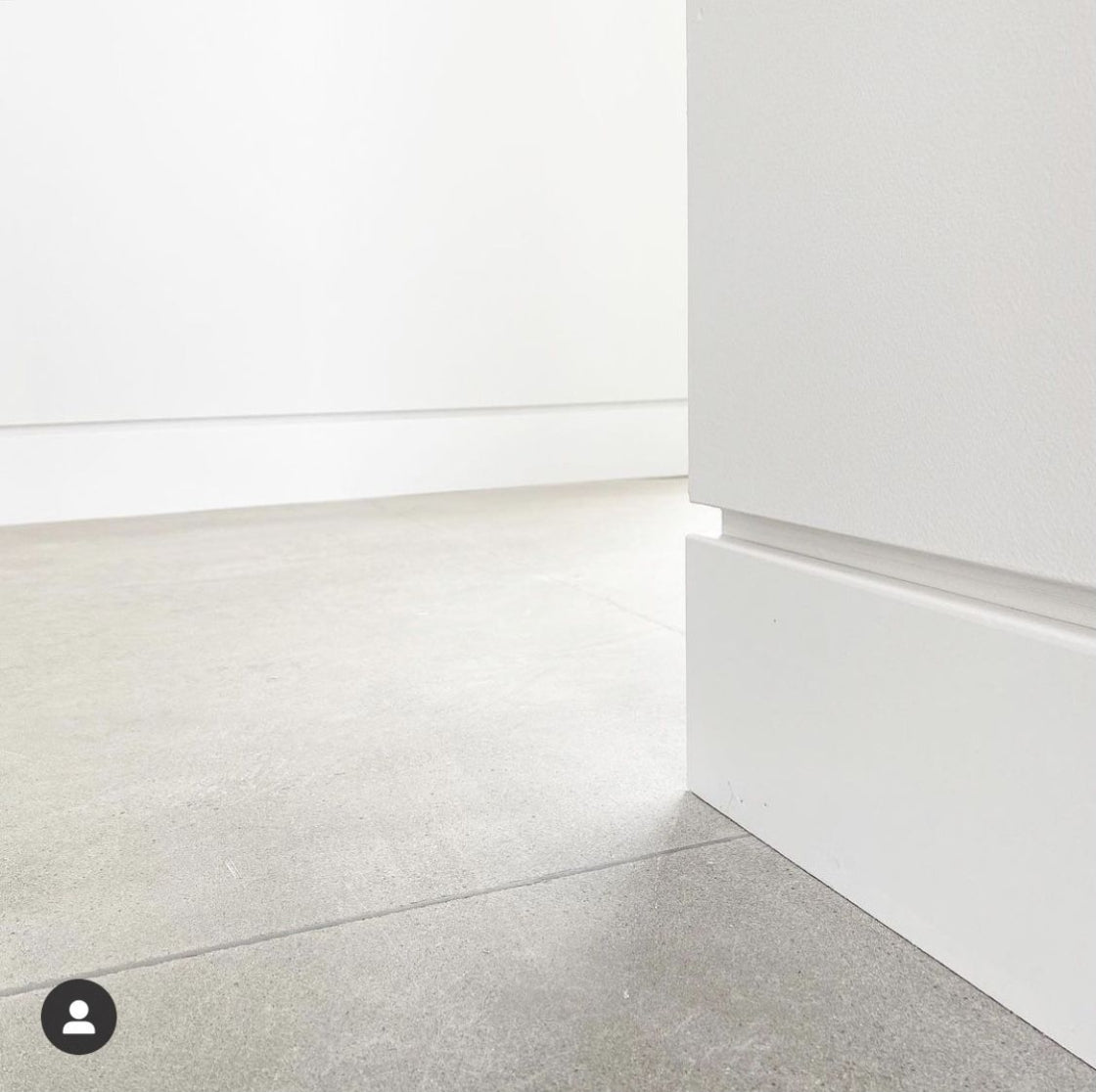 D-12 Casing & Wall Reveal Channel Trims - 3000mm WHITE used above MDF skirting