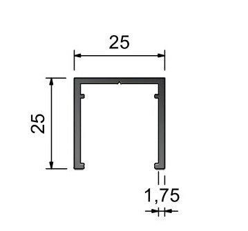 GL01 25mm x 25mm Aluminium U Profiile Channel 3000mm Dimensions