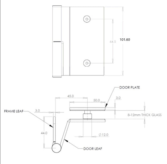 Glass Door Hinge Dimensions - CBH302G