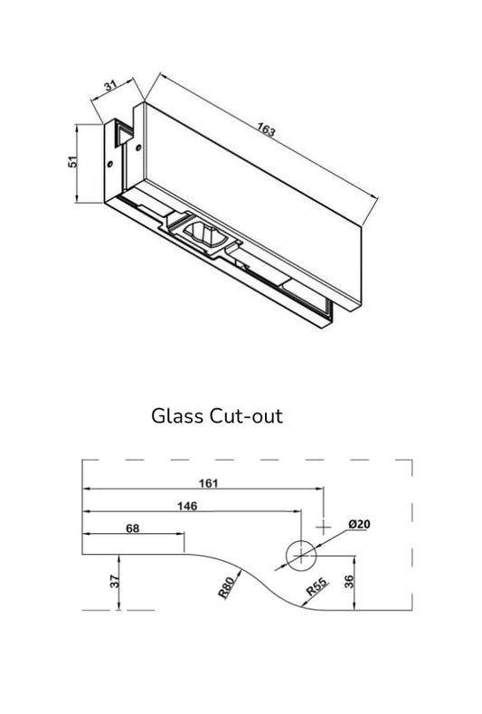 Glass Door Patch Fitting - Bottom Dimensions