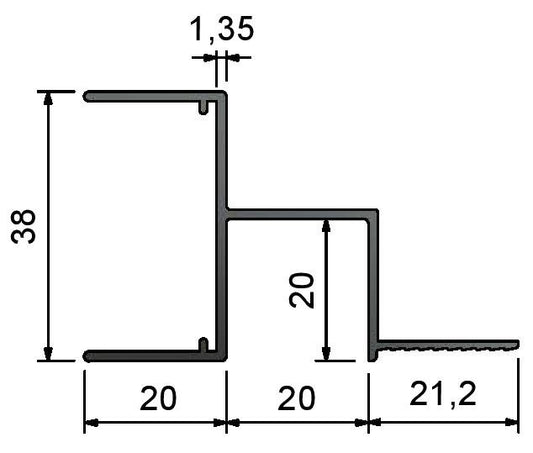 JT20_Junction_Ceiling_Trim Plaster Board To Tile With Shadow Gap 20mm - Dimensions