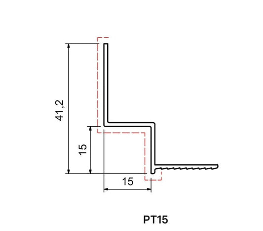 PT15 Ceiling Transition Profile Dimensions