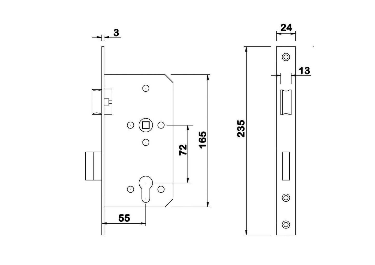 Sash Door Lock 55mm Back Set - PARTITIONS LTD