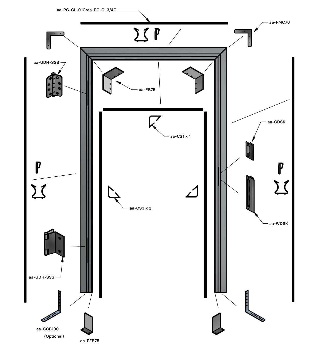 SG Heavy Duty Glazing Channel Aluminium Door Frame kits Glass Door Frame