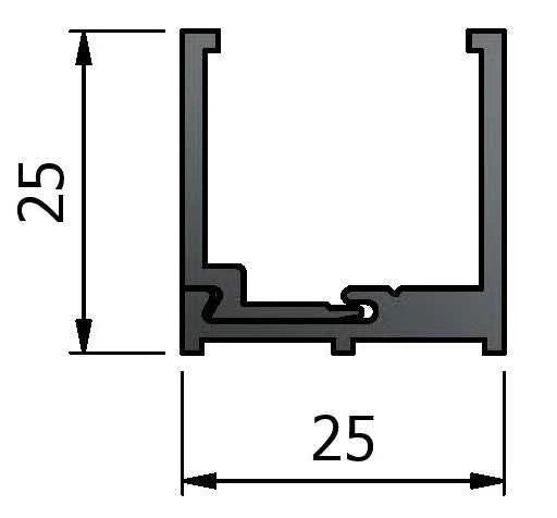 Aluminium U Channels - Glass Screens - Two-Part 25x25x3m 