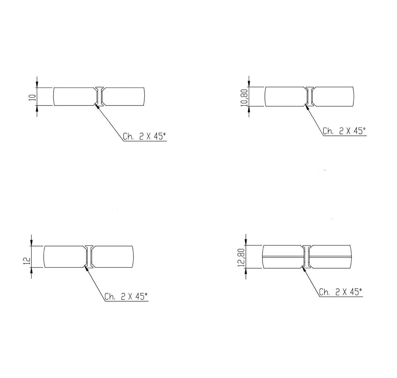 Glass to Glass Joint "Abutment" - 10 to 10.8mm Glass Thickness 
