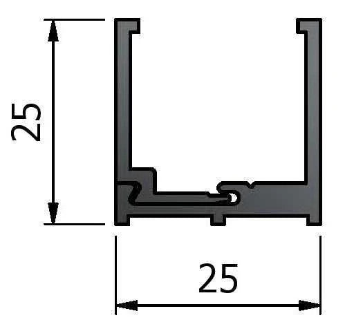 Glazing Aluminium U Channels + Gaskets - Two-Part 25x25x3m 