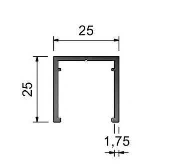 Aluminium U Channel - Glass Screens 25x25x3m 