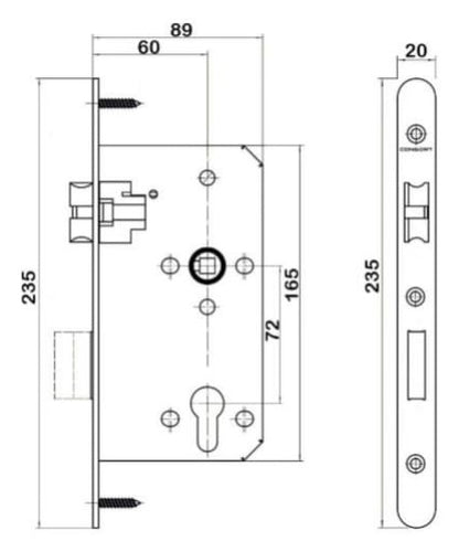 CH7280F-FR Lock Dimensions