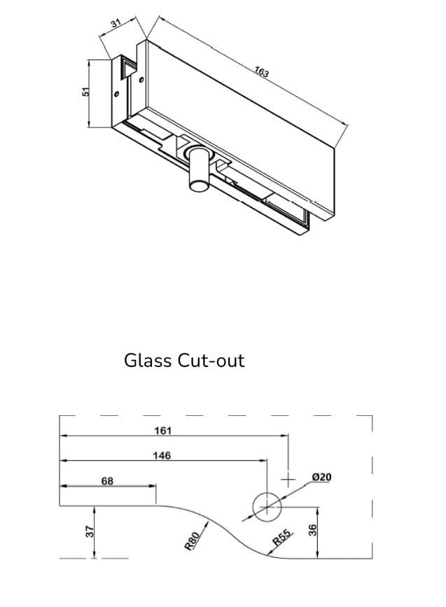 CPF103 Dimensions & Glass Cut Out 