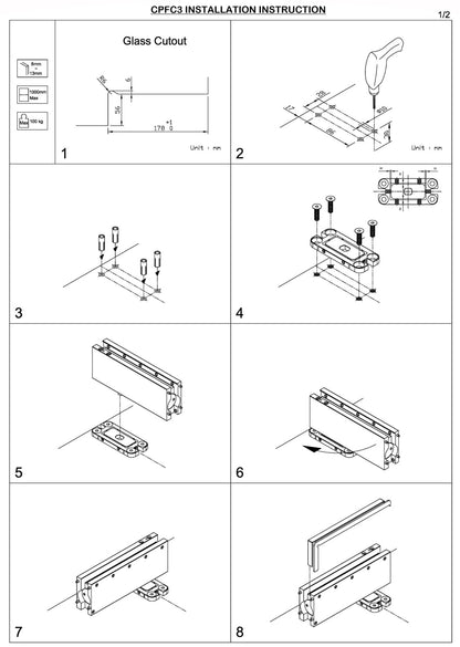 Glass Door Hydraulic Patch Closer - Floor Install Sheet 1