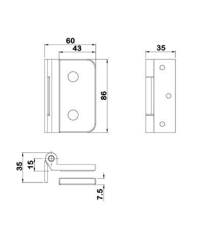 Glass Door Hinge - Rectangle Radius