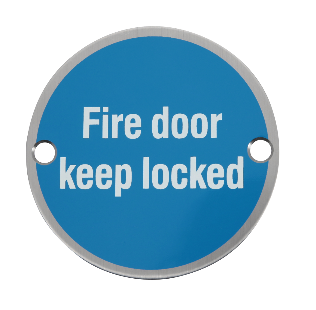 Fire Door Keep Locked - Circular Metal Door Sign - Pre Drilled 