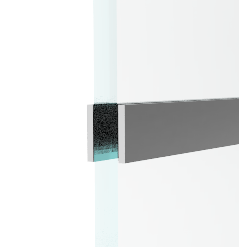 Glass panel with a metallic strip on a white background