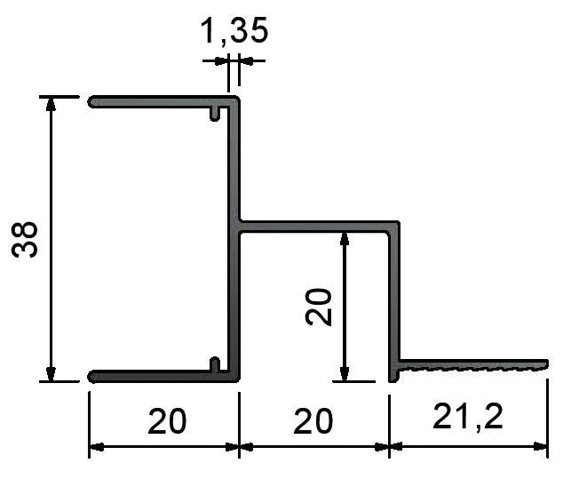 JT20_Junction_Ceiling_Trim Plaster Board To Tile With Shadow Gap 20mm -  Dimensions