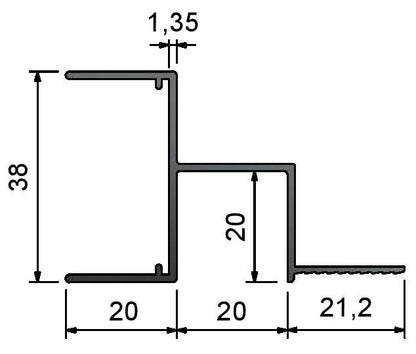 JT20_Junction_Ceiling_Trim Plaster Board To Tile With Shadow Gap 20mm -  Dimensions
