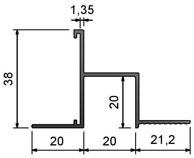 JTA20_Junction_Ceiling_Trim Plaster Board To Tile With Shadow Gap 20mm Dimensions