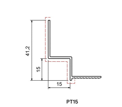 PT15 Ceiling Transition Profile Dimensions
