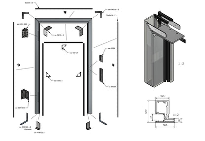 Single Glaze Door Frame Profiile Offset Glazing with Dimensions Kit