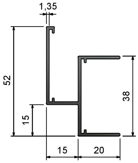 Suspended Ceiling Trims - 15mm Reveal - SC15 Dimensions
