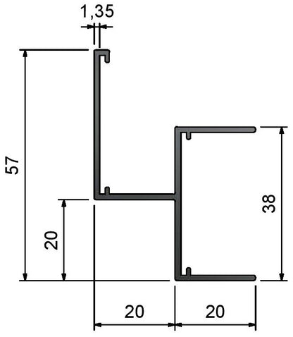 Suspended Ceiling Trims - 20mm Reveal - SC20 - Dimensions