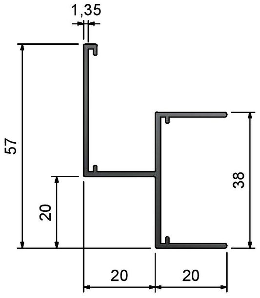 Suspended Ceiling Trims - 20mm Reveal - SC20 - Dimensions