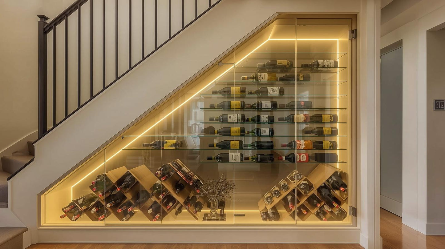 Aluminium frameless_under_stairs_glass_wine_cupboards_